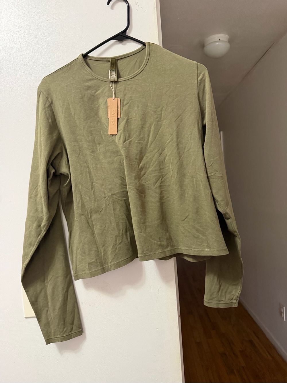 SKIMS Olive Green Long Sleeve Crewneck Top